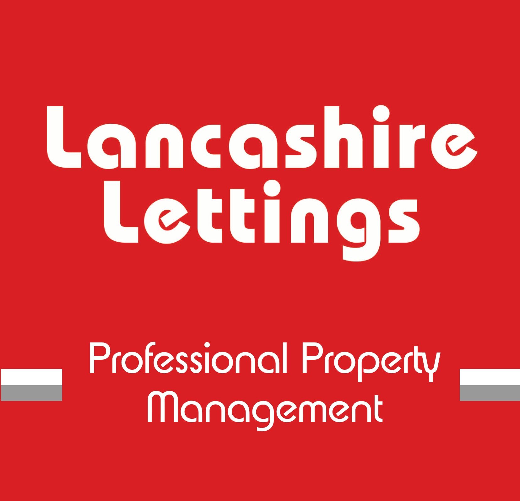 Company logo of Lancashire Lettings set in red rectangle with white and grey lines and white text